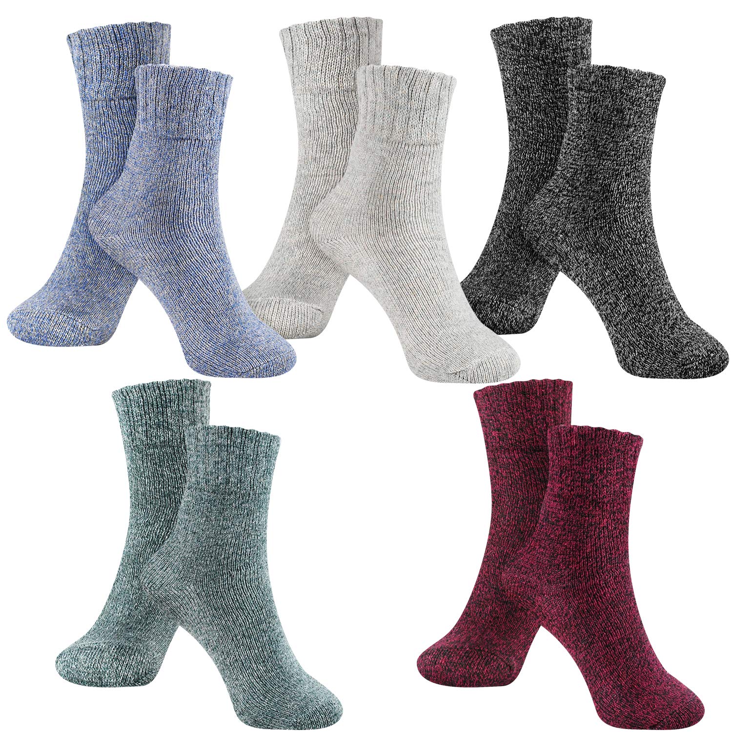 besky Women Winter Socks 5 Pairs Cotton Thick Knit Vintage Soft Cozy Casual Crew Socks (Multicolor10)