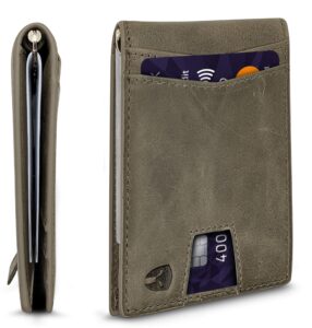 bryker hyde rfid blocking slim minimalist id inside front pocket wallet, money clip, 9 slots, leather (dark gray)