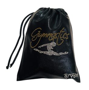 lil'fox 8"x10" drawstring gymnastics small grip bag 26x20cm | lightweight bag for personal equipment | shiny foil rhinestones