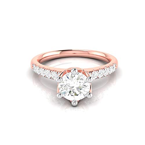 VVS Certified Solitaire Ring with 0.15 Ct Round Natural & 0.39 Ct Center Round Moissanite Diamond in 14k White/Yellow/Rose Gold Engagement Ring for Women | Ceremony Ring for Her (IJ-SI, G-VS2)