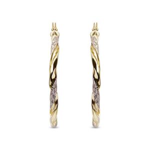 LeCalla 925 Sterling Silver Hoop Earrings Twisted Two-Tone Italian Design 14K Gold-Plated Small Earring Hoops for Women - 25MM