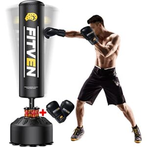 fitven freestanding punching bag 70''-190lbs with boxing gloves heavy boxing bag with suction cup base for adult youth kids - men stand kickboxing bag for home office