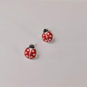 Cute Ladybug Tiny Stud Earrings for Women Girls 925 Sterling Silver Hypoallergenic Dainty Red Bugs Black Head Small Lucky Post Tragus Fashion Animal Jewelry Birthday Christmas Gifts for Daughter