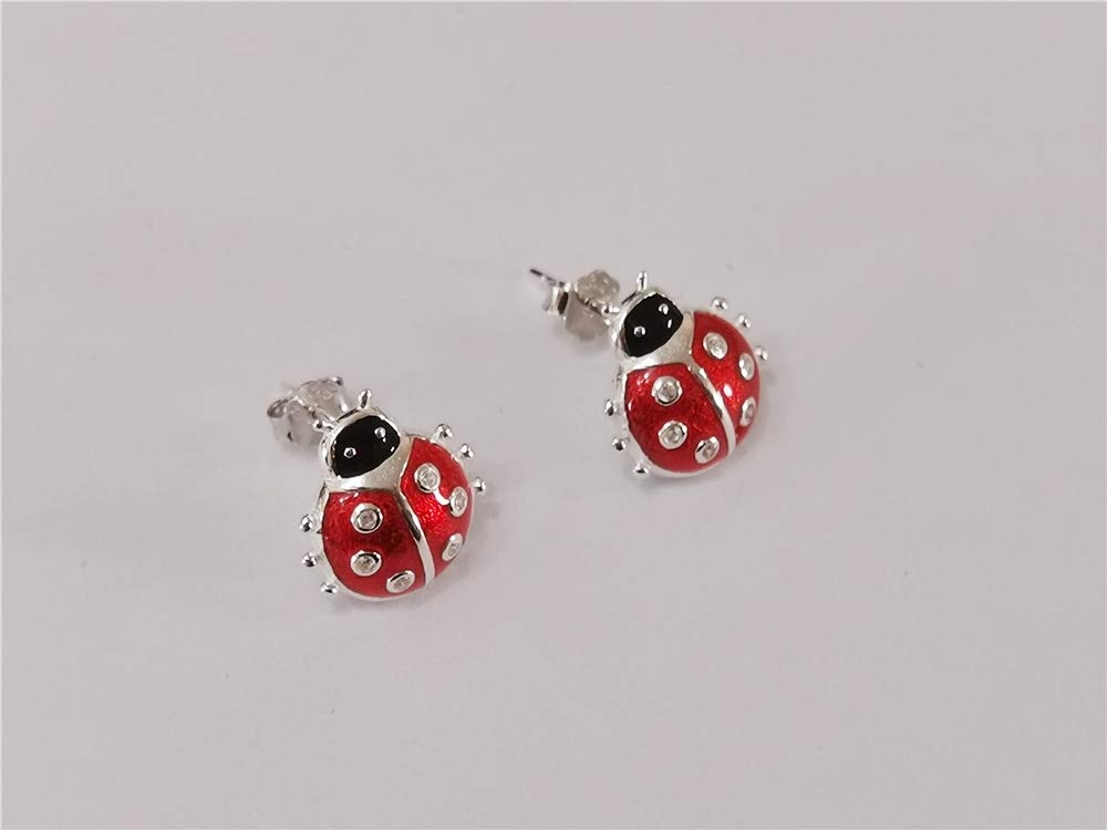 Cute Ladybug Tiny Stud Earrings for Women Girls 925 Sterling Silver Hypoallergenic Dainty Red Bugs Black Head Small Lucky Post Tragus Fashion Animal Jewelry Birthday Christmas Gifts for Daughter