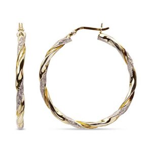 lecalla 925 sterling silver hoop earrings twisted two-tone italian design 14k gold-plated small earring hoops for women - 25mm