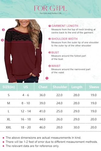 For G and PL Lady Fall Dressy Long Sleeve Holiday Blouse Cotton Lightweight Crewneck Sweatshirt Maroon L