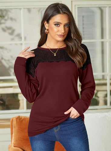 For G and PL Lady Fall Dressy Long Sleeve Holiday Blouse Cotton Lightweight Crewneck Sweatshirt Maroon L