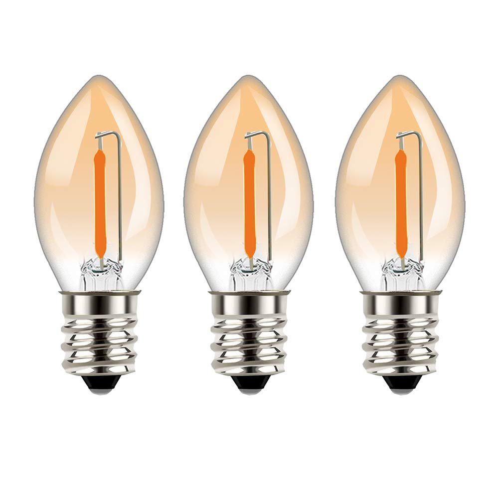 Tsunetani-C7 Edison LED Filament Mini Night Light Bulbs 0.5W Equivalent to 5 Watt Incandescent - E12 Candelabra Base 2200K Ultra Warm White for Home Decorate LED Village Bulb - 3Pack (Amber Glass)