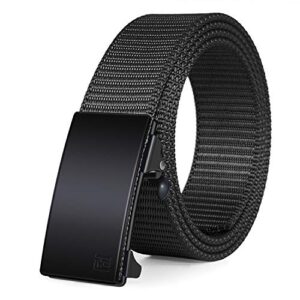 fairwin men's ratchet web belt,1.25 inch nylon web automatic slide buckle belt - no holes and invisible belt tail web belt for men (black, 28-34)