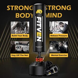 FITVEN Freestanding Punching Bag 70''-190lbs with Boxing Gloves Heavy Boxing Bag with Suction Cup Base for Adult Youth Kids - Men Stand Kickboxing Bag for Home Office