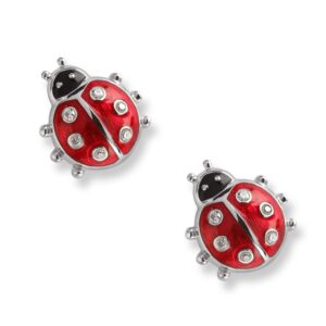 Cute Ladybug Tiny Stud Earrings for Women Girls 925 Sterling Silver Hypoallergenic Dainty Red Bugs Black Head Small Lucky Post Tragus Fashion Animal Jewelry Birthday Christmas Gifts for Daughter