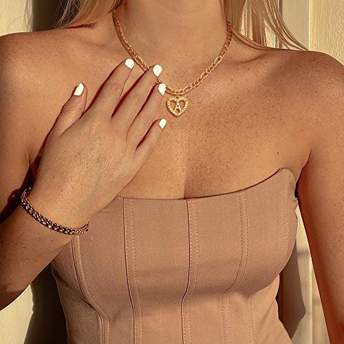 YANODA Gold Initial Pendant Necklace Anklet Bracelet for Women 14K Gold Plated Figaro Chain Letter Initial Heart Necklace Anklets Alphabet Foot Jewelry Personalized Jewelry for Women M