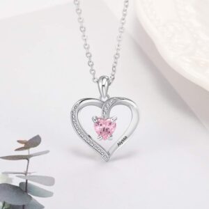 Gemszoo Personalized Names Heart Necklace with Simulated Birthstone Pendant Necklace for Women Mother (1 Name)