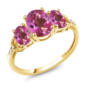 gem stone king 10k yellow gold pink mystic topaz 3-stone engagement ring | 2.34 cttw | oval 8x6mm and 6x4mm | 3 stone wedding anniversary promise ring for women (size 5)