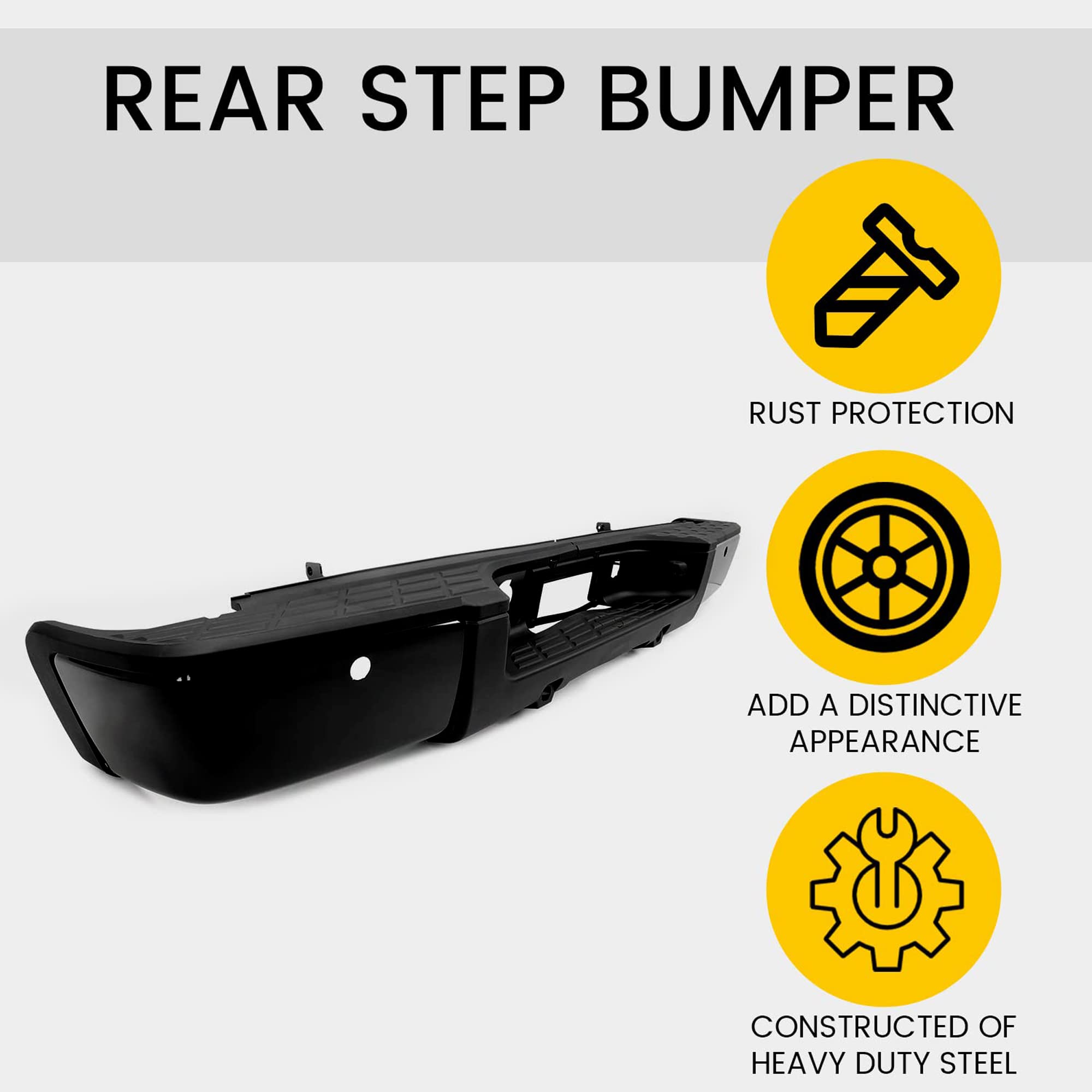 KUAFU Rear Step Bumper Compatible with 2007-2013 Chevy Chevrolet Silverado GMC Sierra 1500 Replace for GM1103149 W/Sensor Holes & License Plate Light & Bumper Reinforcement Bar Bracket Steel 2Packages