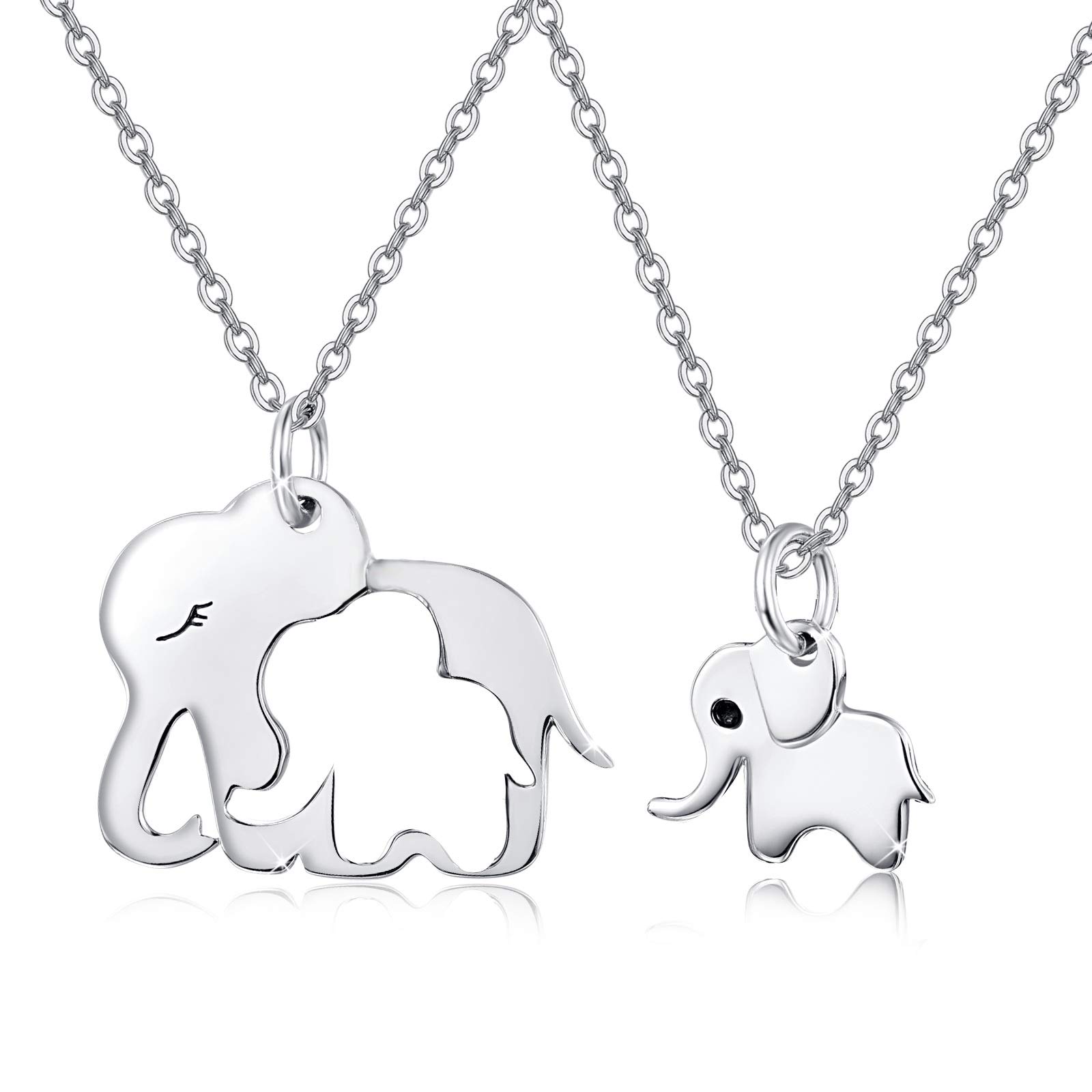 Cuoka Elephant Matching Necklace Sterling Silver Elephant Mother Daughter Pendant,Elephant Matching Jewelry for Women Mom