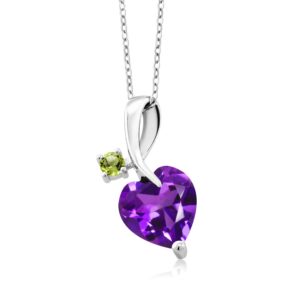 gem stone king 2.42 ct heart shape purple amethyst green peridot 925 sterling silver pendant