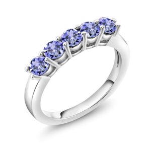 Gem Stone King 925 Sterling Silver Blue Tanzanite 5-Stone Wedding Anniversary Band Ring For Women (0.90 Cttw, Gemstone December Birthstone, Available In Size 5, 6, 7, 8, 9)