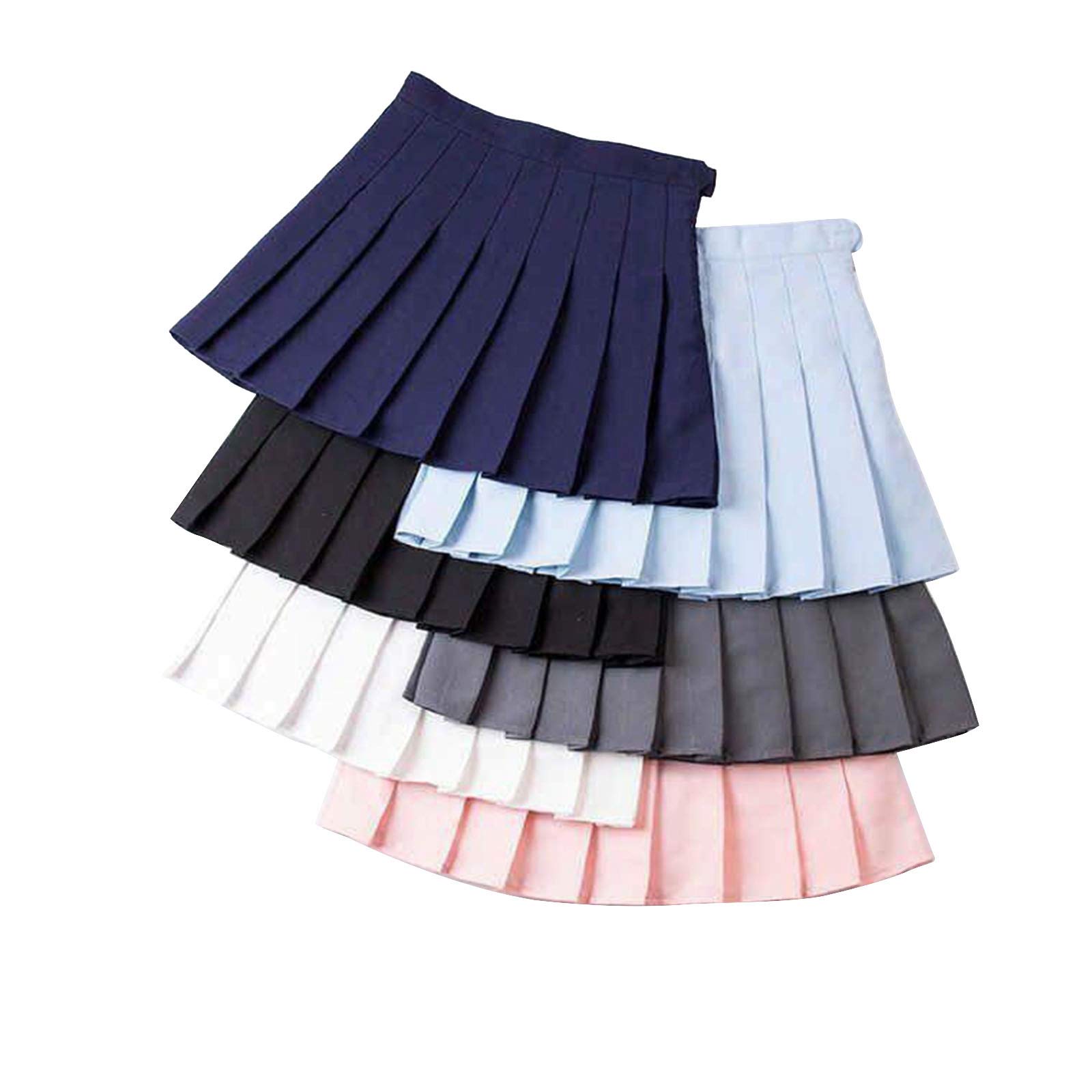 Girls Women’s High Waisted Pleated Skater Tennis Skirt School Uniform Skirts with Lining Shorts(Solid White,M)