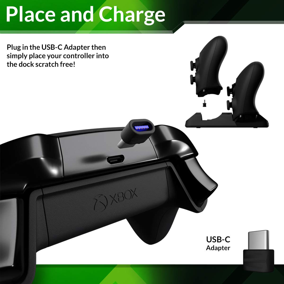 Orzly Xbox Series X|S Controller Charger Twin Docking Station USB Type-C Controller Stand for XBOX series X|S, PlayStation 5, Stadia & Nintendo Switch