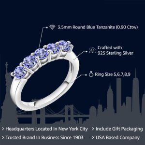 Gem Stone King 925 Sterling Silver Blue Tanzanite 5-Stone Wedding Anniversary Band Ring For Women (0.90 Cttw, Gemstone December Birthstone, Available In Size 5, 6, 7, 8, 9)