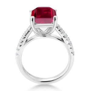 Gem Stone King 925 Sterling Silver Red Created Ruby and White Created Sapphire Ring For Women (4.06 Cttw, Emerald Cut 10X8MM, Available In Size 5, 6, 7, 8, 9)