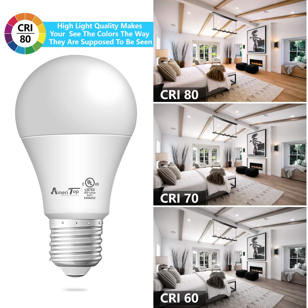 AmeriTop A19 LED Light Bulbs- 6 Pack, Efficient 9W(60W Equivalent) 830 Lumens General Lighting Bulbs, UL Listed, Non-Dimmable, E26 Standard Base (5000K DayLight)