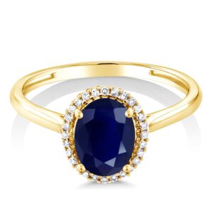 Gem Stone King 10K Yellow Gold 8X6MM Oval Gemstone Birthstone and White Diamond Halo Engagement Ring | Wedding Anniversary Promise Gold Ring For Women | Available In Size 5-10