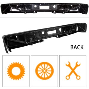 KUAFU Rear Step Bumper Compatible with 2007-2013 Chevy Chevrolet Silverado GMC Sierra 1500 Replace for GM1103149 W/Sensor Holes & License Plate Light & Bumper Reinforcement Bar Bracket Steel 2Packages