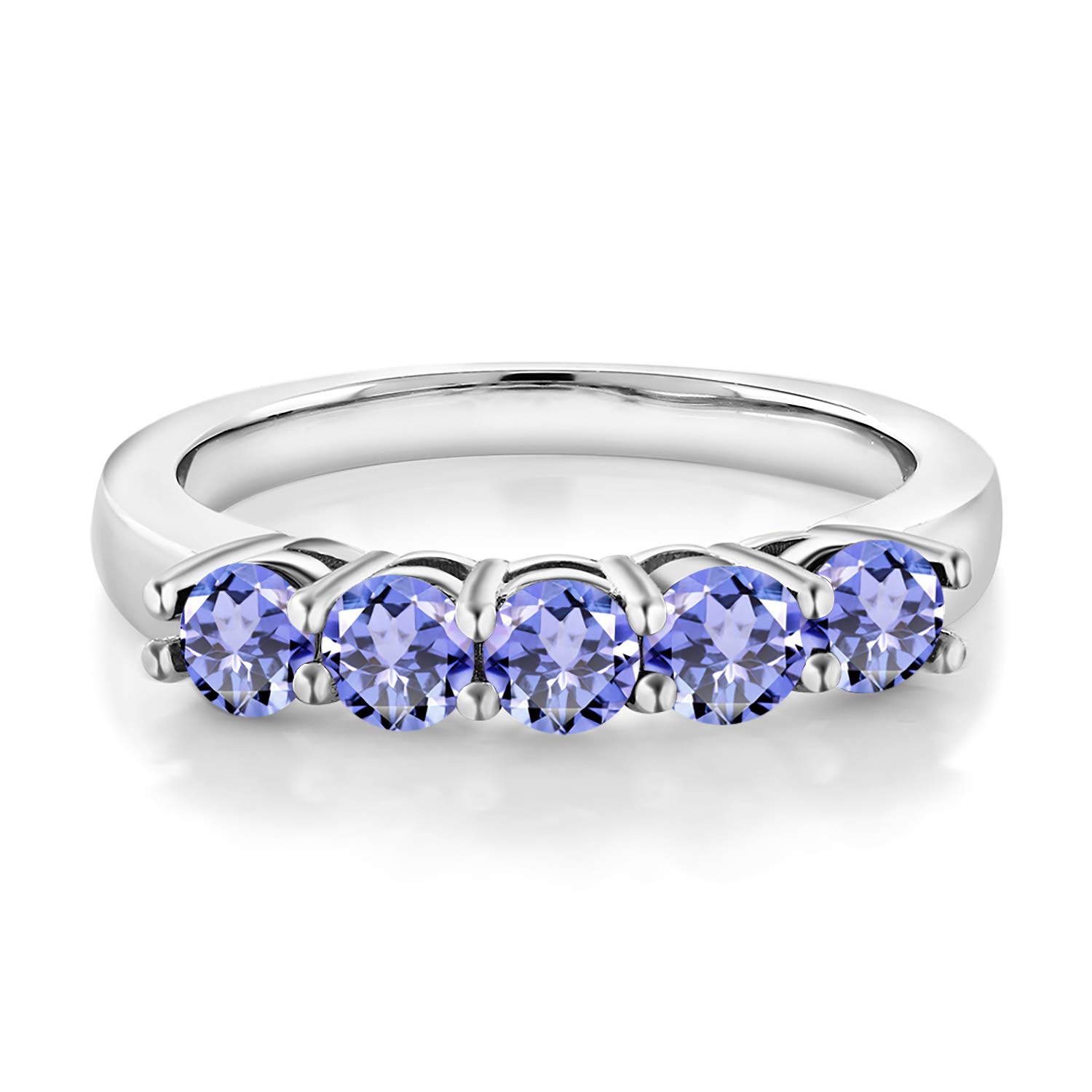 Gem Stone King 925 Sterling Silver Blue Tanzanite 5-Stone Wedding Anniversary Band Ring For Women (0.90 Cttw, Gemstone December Birthstone, Available In Size 5, 6, 7, 8, 9)