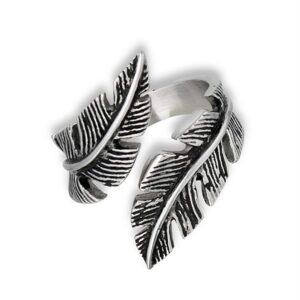 Fantasy Forge Jewelry Valkyrie Feather Ring Womens Stainless Steel Open Adjustable Viking Band Sizes 7-10 (9)