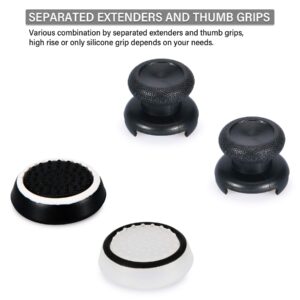 Playrealm FPS Thumbstick Extender & 3D Texture Rubber Silicone Grip Cover 2 Sets for Xbox Series X/S & Xbox One Controller(Black+Clear)