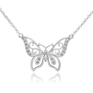 ELEGANZIA Butterfly Necklaces for Women Sterling Silver Jewelry Sparkling Cubic Zirconia for Girlfriend Mom