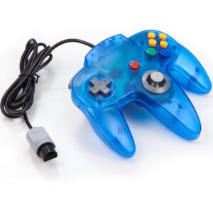 2 Pack Classic N64 Controller, kiwitatá Retro N64 Wired Joystick Replacement Game Pad Remote Controller for N64 Console Clear Blue