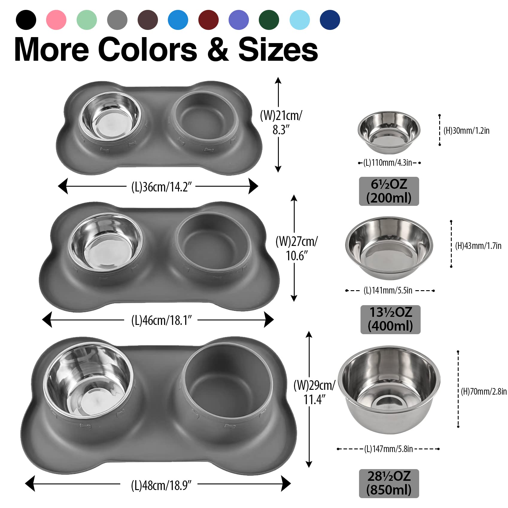 Juqiboom Dog Bowls 2 Stainless Steel Bowl for Pet Water and Food Feeder with Non Spill Skid Resistant Silicone Mat for Pets Puppy Small Medium Cats Dogs