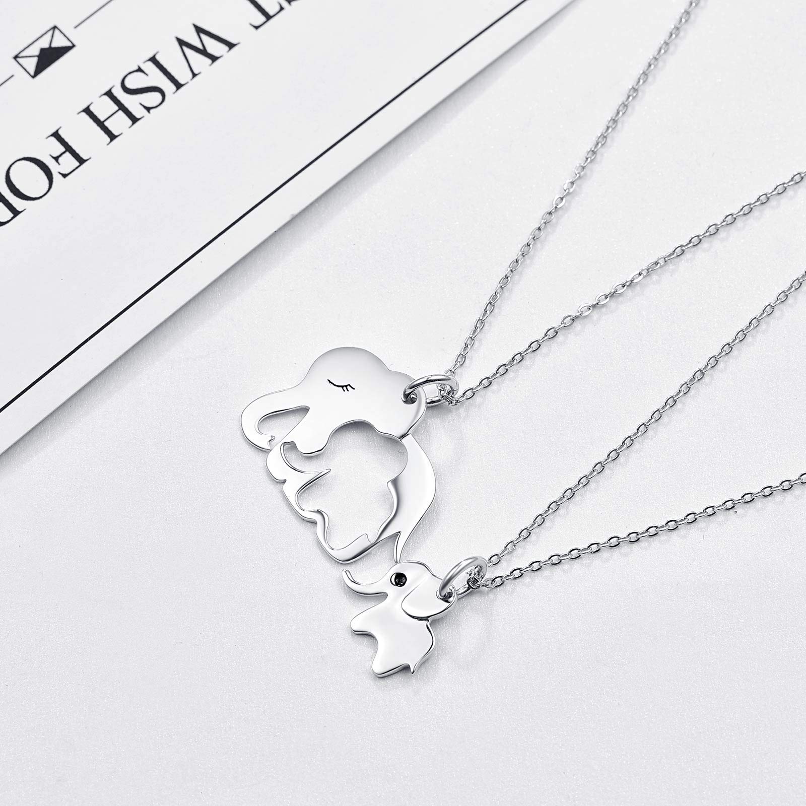 Cuoka Elephant Matching Necklace Sterling Silver Elephant Mother Daughter Pendant,Elephant Matching Jewelry for Women Mom