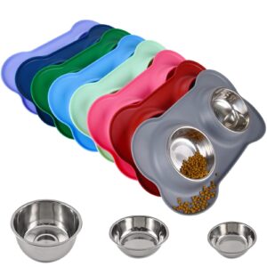 Juqiboom Dog Bowls 2 Stainless Steel Bowl for Pet Water and Food Feeder with Non Spill Skid Resistant Silicone Mat for Pets Puppy Small Medium Cats Dogs