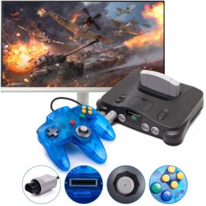 2 Pack Classic N64 Controller, kiwitatá Retro N64 Wired Joystick Replacement Game Pad Remote Controller for N64 Console Clear Blue