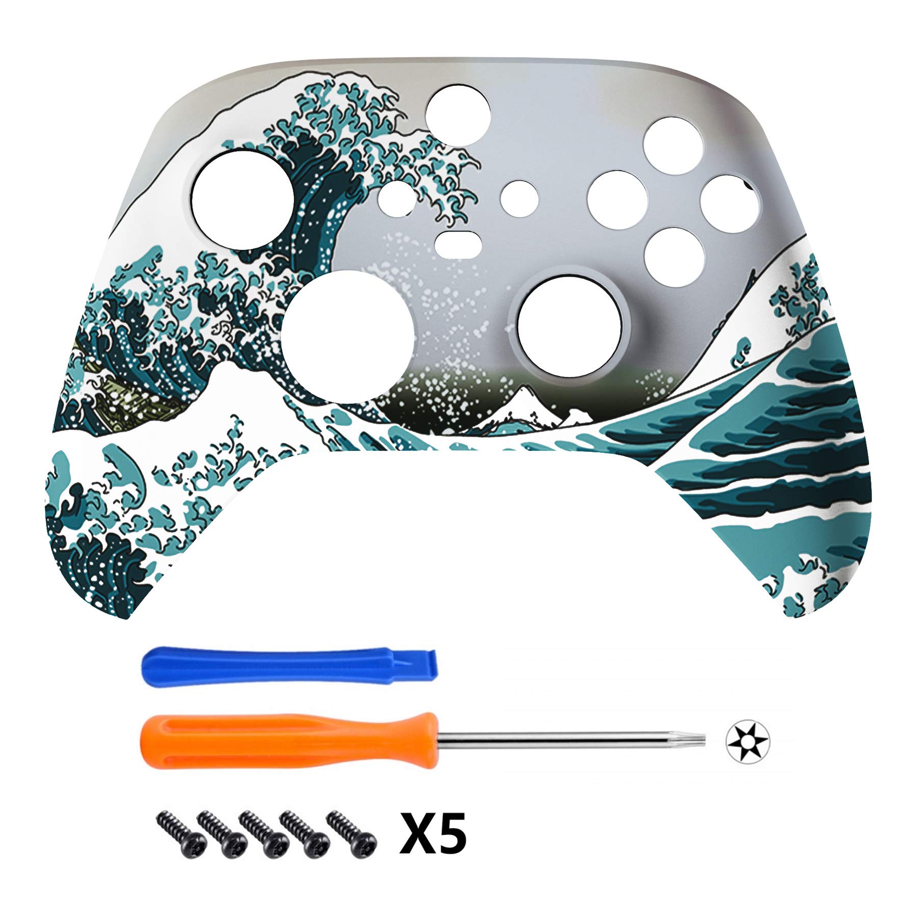 eXtremeRate Custom Shell for Xbox Series X & S Controller - Revitalize Your Controller - The Great Wave Replacement Cover Front Housing Cover for Xbox Core Controller Wireless [Control NOT Included]