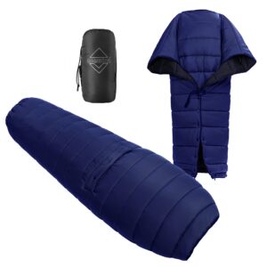 onewind topquilt, warm topquilt poncho sleeping bag dupont sorona over quilt with footbox lightweight and portable for camping, backpacking, hiking, navy blue