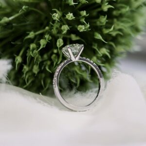 VOLVIROS Engagement Ring 2 CT Center Moissanite Engagement Rings for Women Platinum Plated Silver Size 5