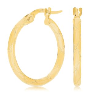 italian 14k yellow gold polished twisted snare design thin hollow hoop earrings