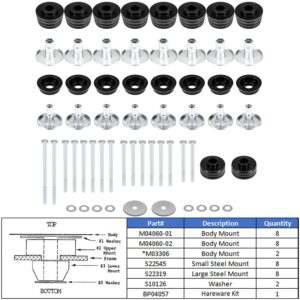 KF04060BK Body Mount Bushing Kit Fits for Ford F250 F350 Super Duty 2008-2016 2WD 4WD Polyurethane Body Cab Mounts & Steel Sleeves & Hardware (Black)