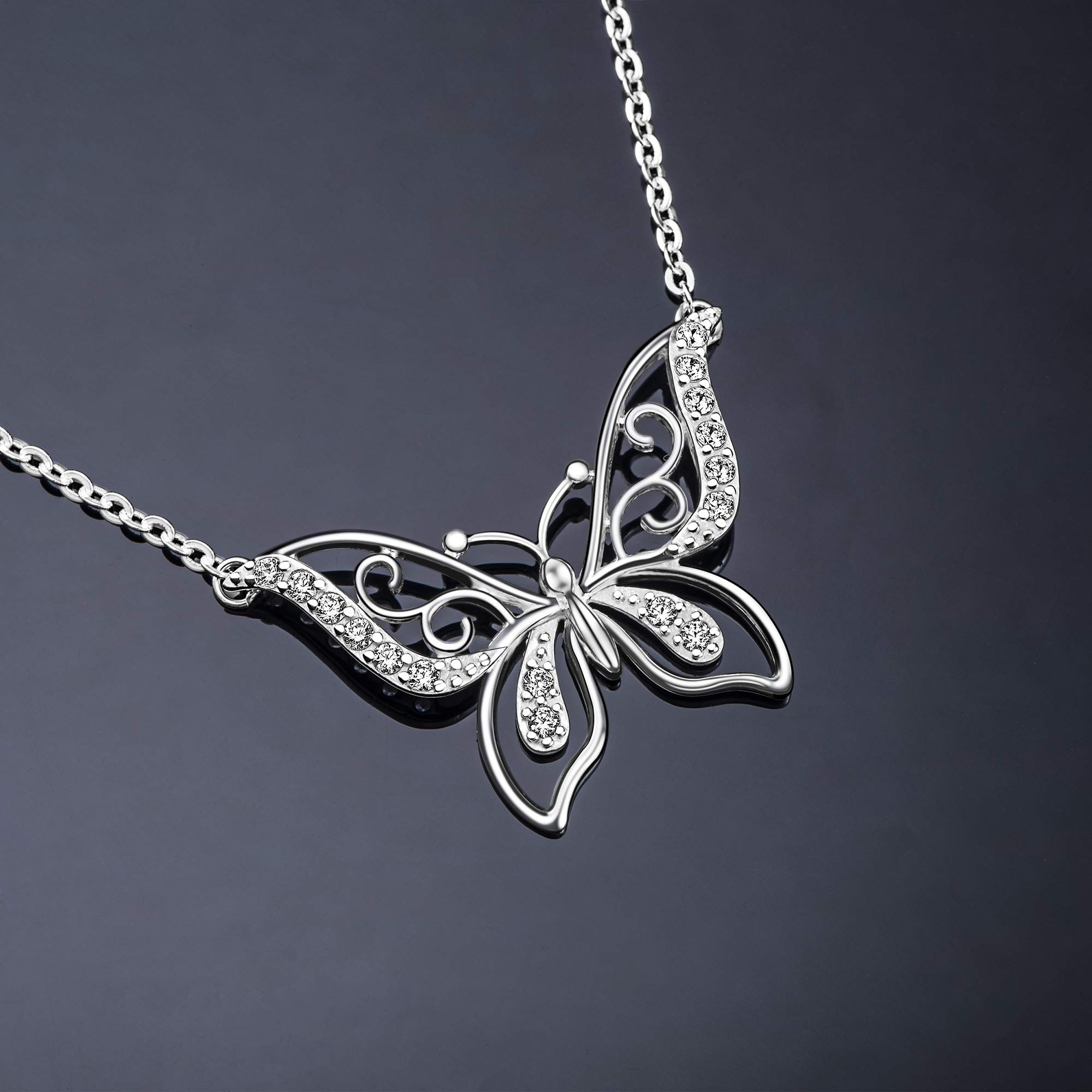 ELEGANZIA Butterfly Necklaces for Women Sterling Silver Jewelry Sparkling Cubic Zirconia for Girlfriend Mom