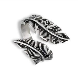 Fantasy Forge Jewelry Valkyrie Feather Ring Womens Stainless Steel Open Adjustable Viking Band Sizes 7-10 (9)