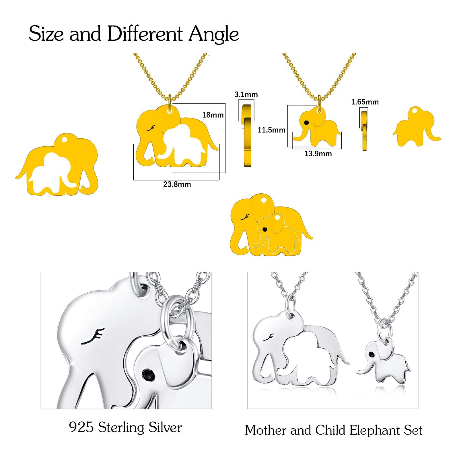 Cuoka Elephant Matching Necklace Sterling Silver Elephant Mother Daughter Pendant,Elephant Matching Jewelry for Women Mom