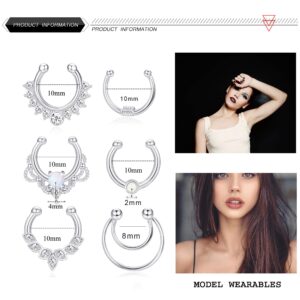 Drperfect 6Pcs Opal Fake Septum Ring for Women CZ Nose Ring Non-Pierced Clip On Nose Hoop Jewelry