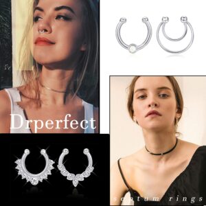 Drperfect 6Pcs Opal Fake Septum Ring for Women CZ Nose Ring Non-Pierced Clip On Nose Hoop Jewelry