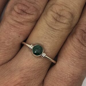 Koral Jewelry Created Emerald Round Stone Delicate Ring 925 Sterling Silver Vintage Tribal Gipsy Boho Look (10)