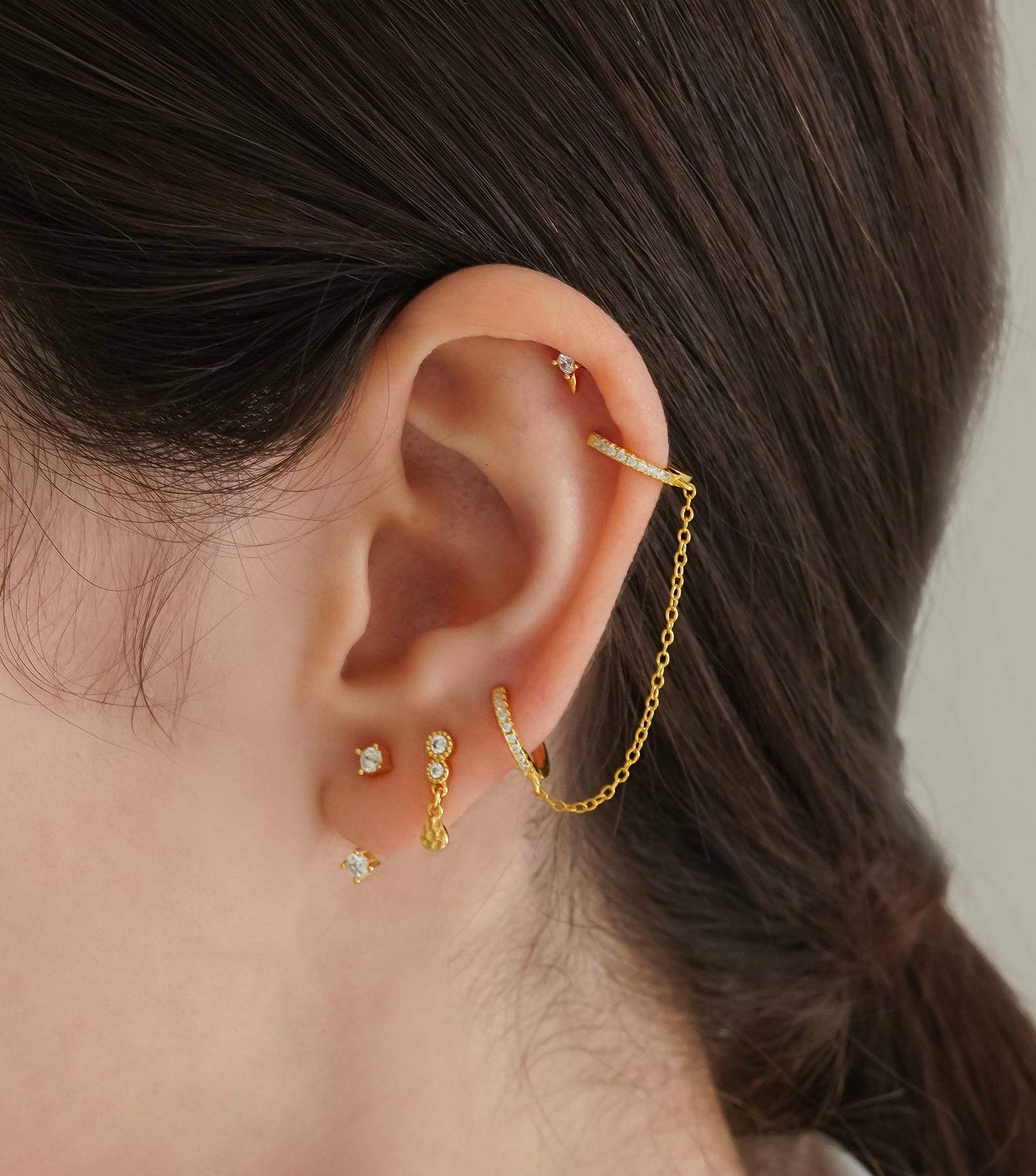 Unique Corn Chain Hoop Earrings, 14K Gold Plated Double Piercing Earrings Dainty Small Huggie Hoop Minimalist Chain Cuff Earrings for Women Jewelry Gift